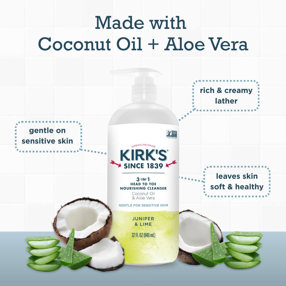 Kirk's coconut oil aloe vera ingredients panel emphasizes plant-based nourishment
