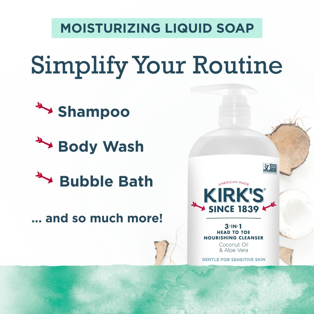 Foamy mint-eucalyptus lather showcasing Kirk's 3-in-1 cleanser.