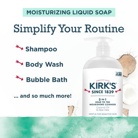 Foamy mint-eucalyptus lather showcasing Kirk's 3-in-1 cleanser.