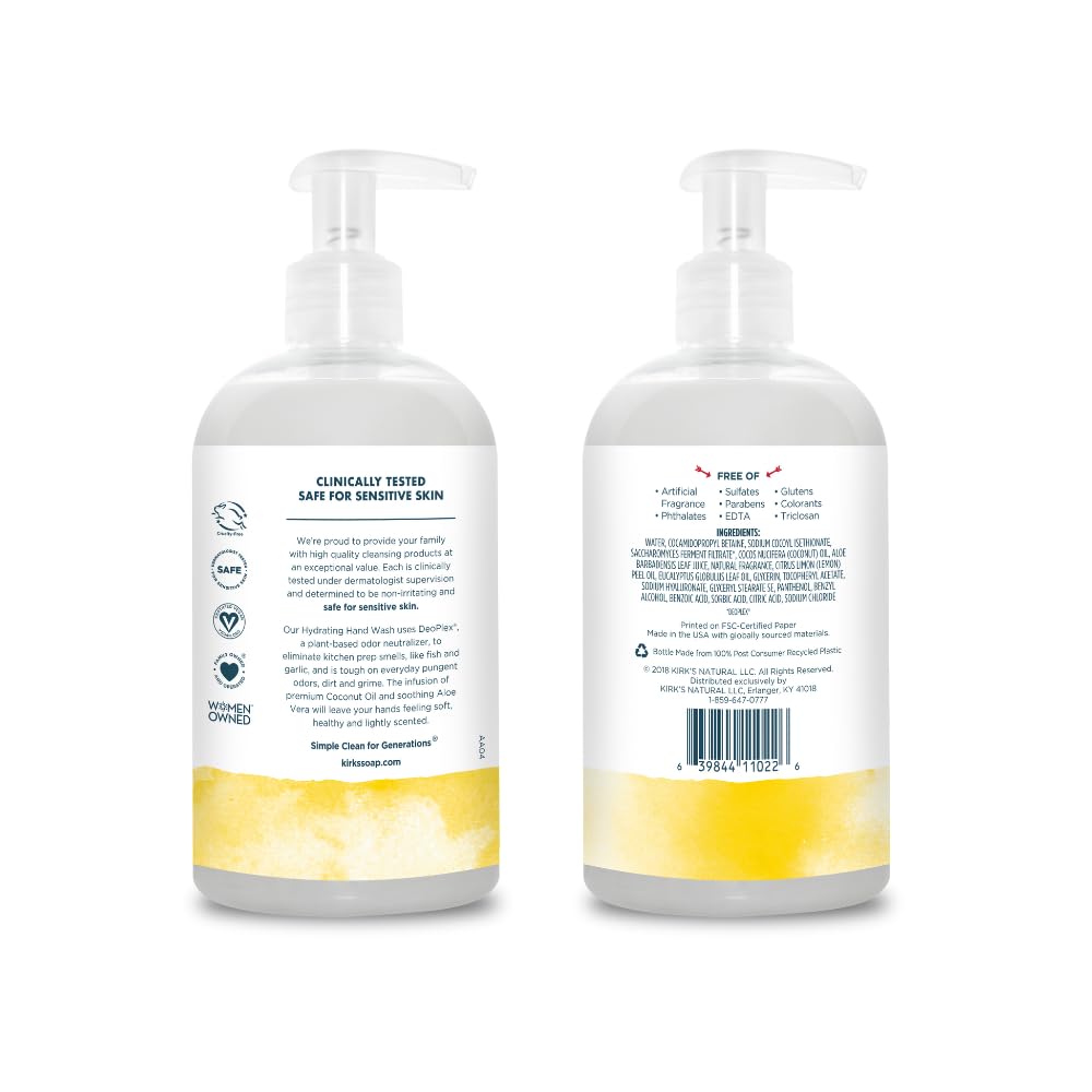 Kirk's Hydrating Hand Wash aloe vera creamy lather for gentle cleansing
