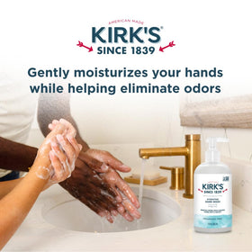 Kirks Hydrating Hand Wash creamy lather texture shown on skin from coconut oil.