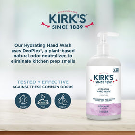 Kirks Hydrating Hand Wash with coconut oil nourishes skin while lifting everyday cooking odors