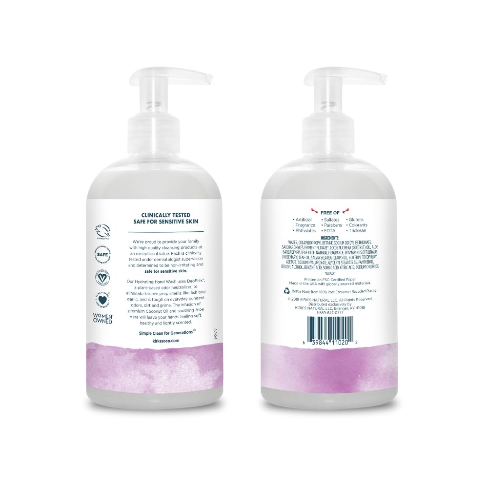 Kirks Hydrating Hand Wash creamy lather delivers soft, clean hands after cooking and cleaning