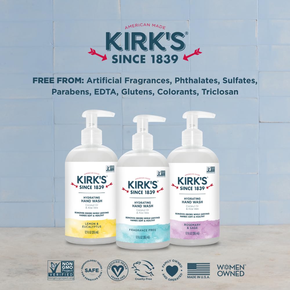 Kirk's Hydrating Hand Wash four-pack packaging for home use