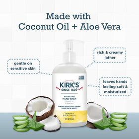 Kirks Hydrating Hand Wash 12 oz bottle ready for kitchen and bathroom use.