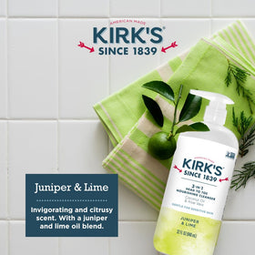Kirk's Juniper Lime scent bottle captures refreshing citrus aroma