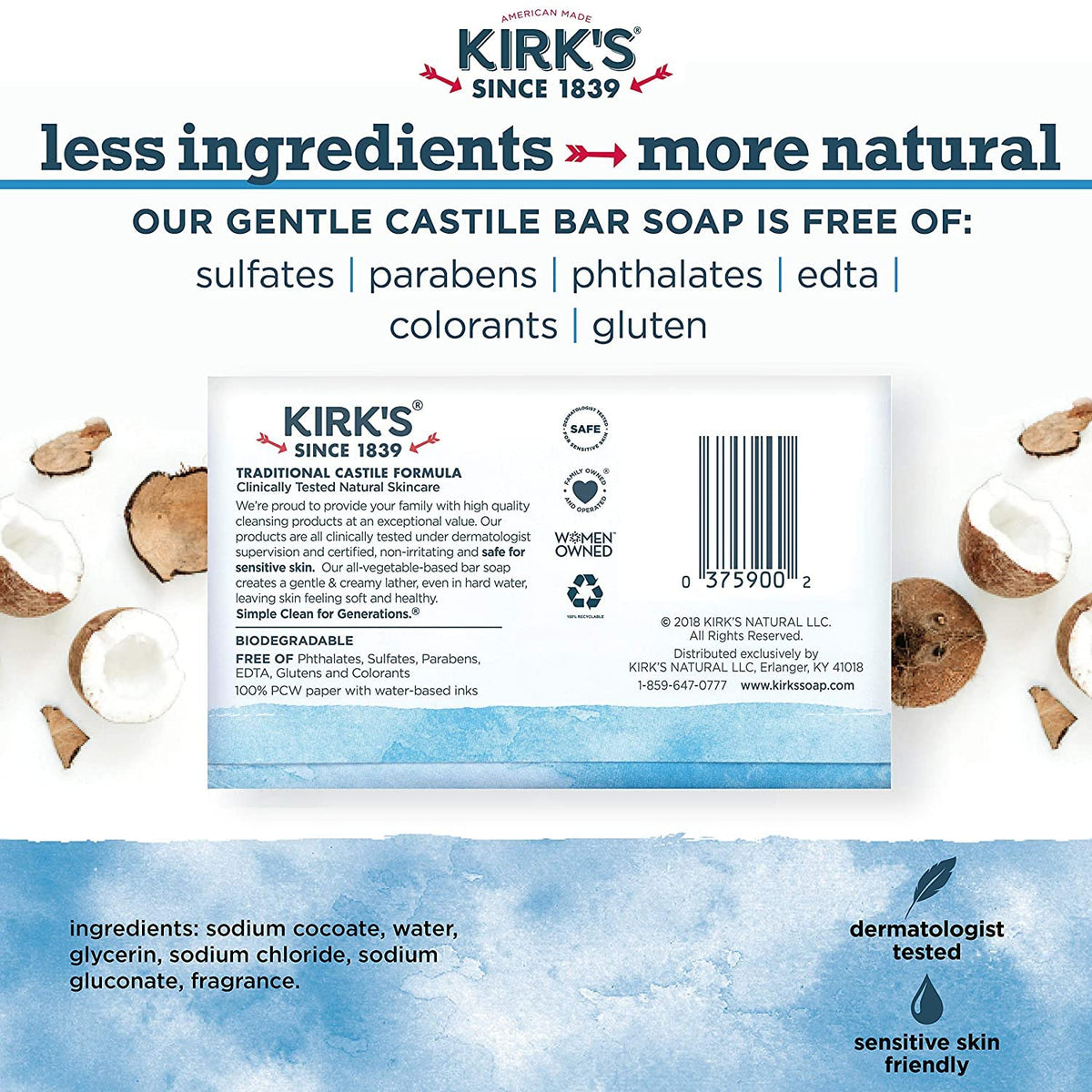 Kirks Natural Original Castile Soap in a bathroom setup for daily use