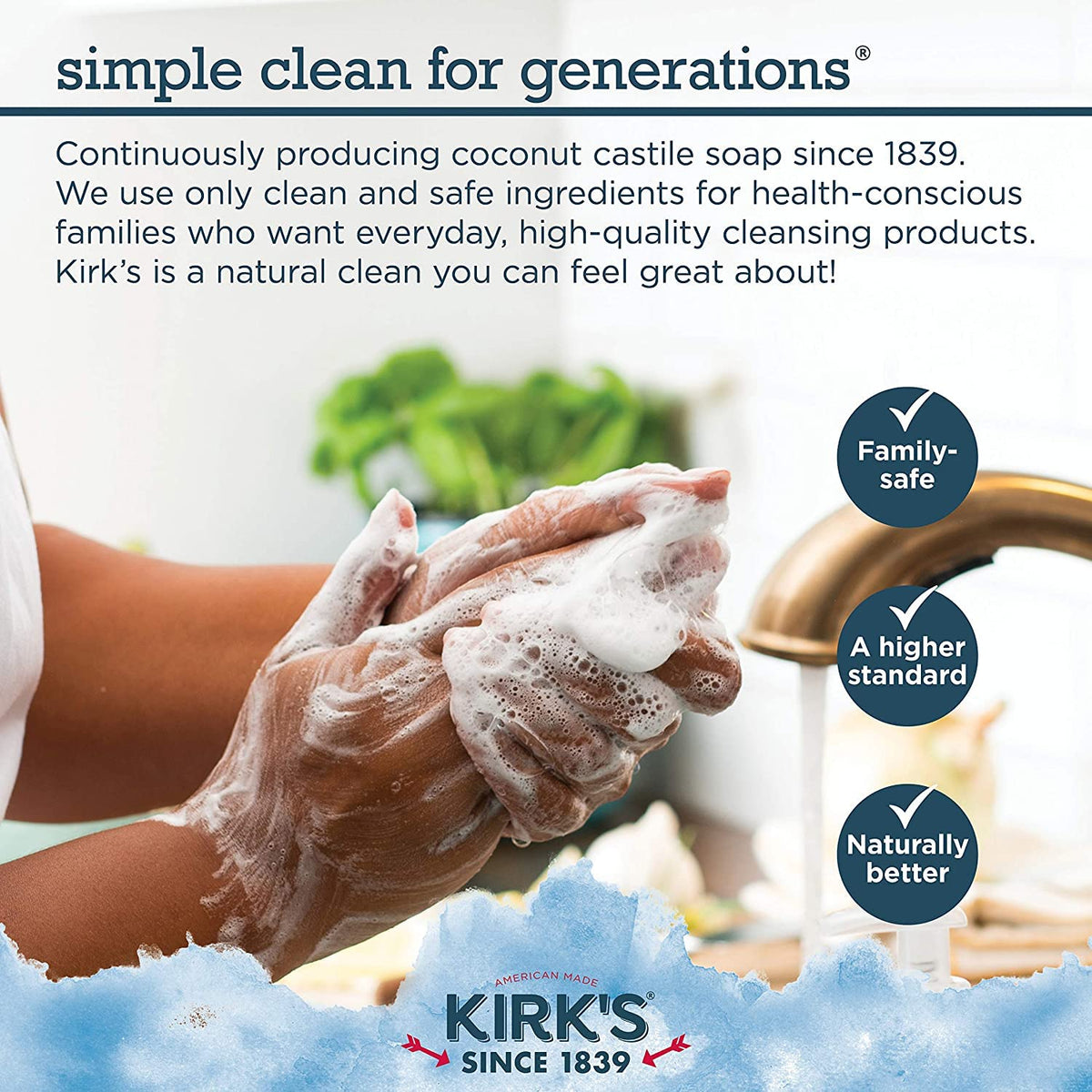 Kirks Natural Original Castile Soap being used as a body wash