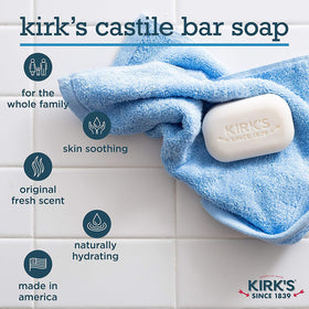 Kirks Natural Original Castile Soap label close-up highlights plant-based formula