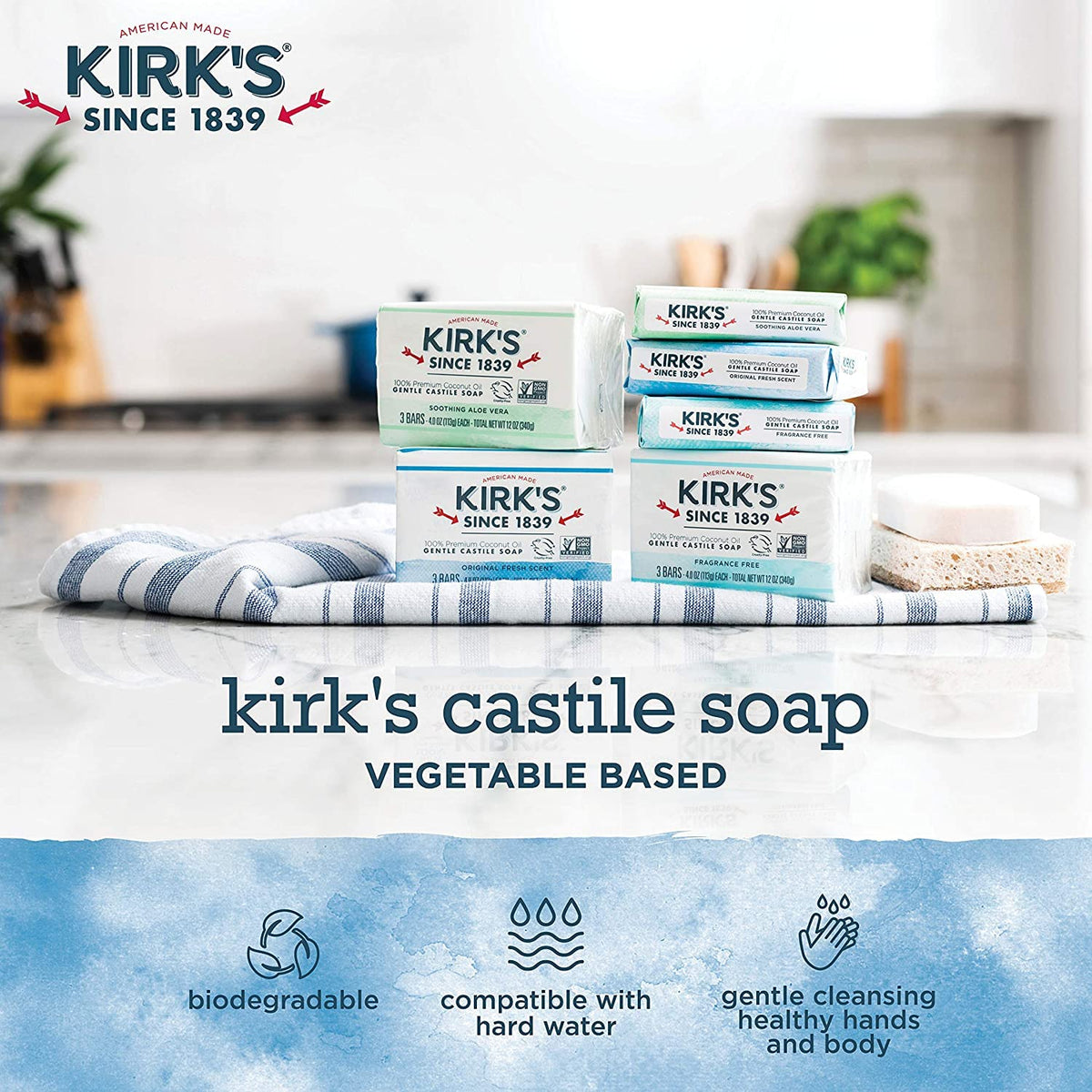 Kirks Natural Original Castile Soap packaging case showing twelve bottles