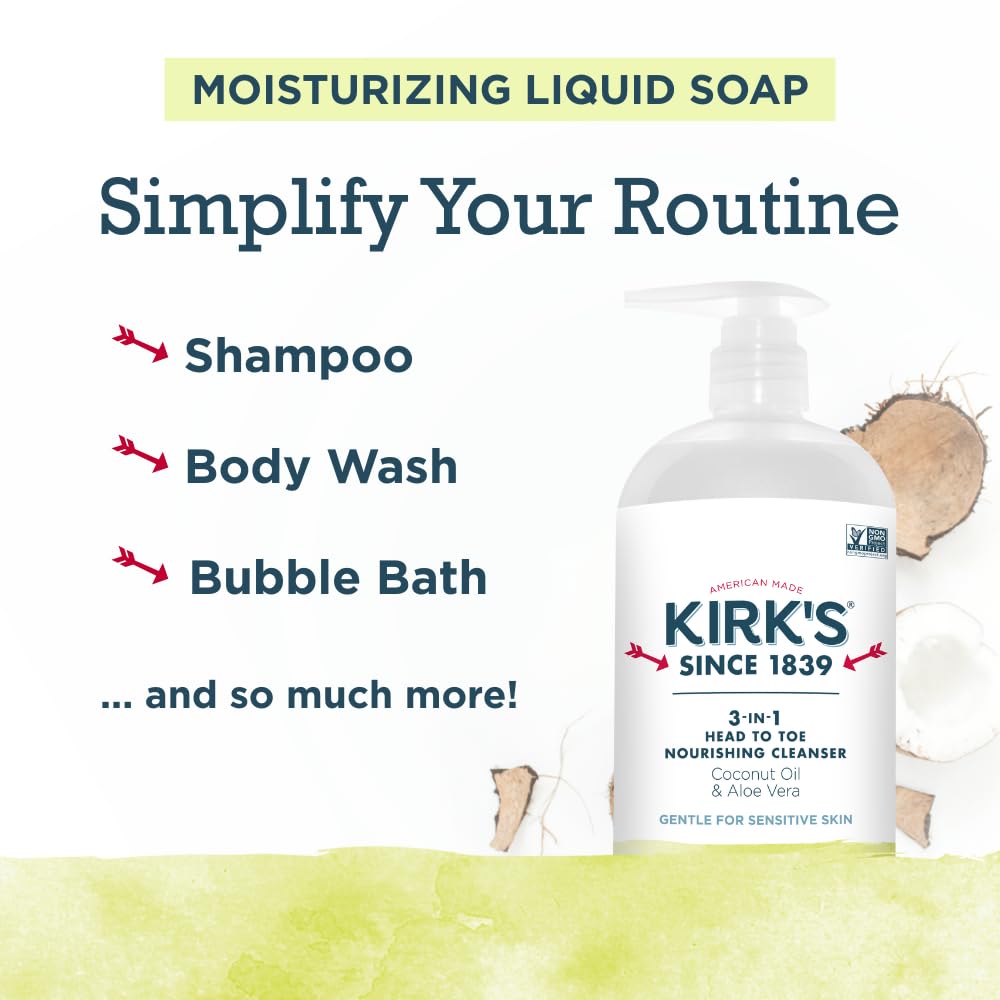 Kirk's Nourishing Cleanser foam close-up shows creamy, gentle lather
