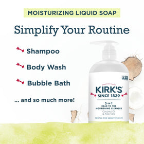 Kirk's Nourishing Cleanser foam close-up shows creamy, gentle lather