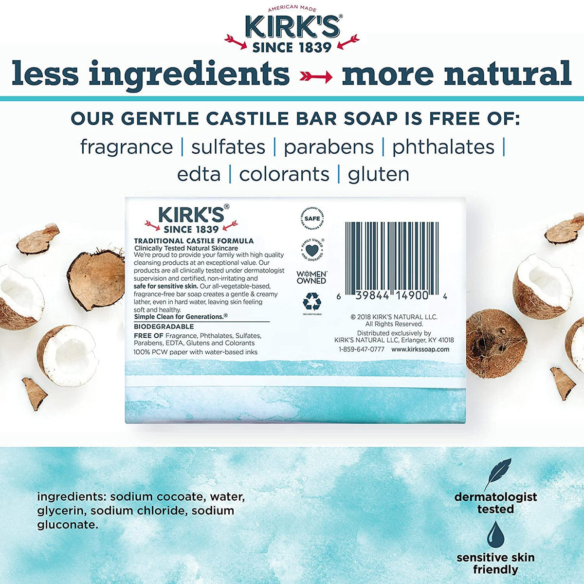 Kirk's 24-bars display emphasizes 96-ounce total, practical for family bathrooms.