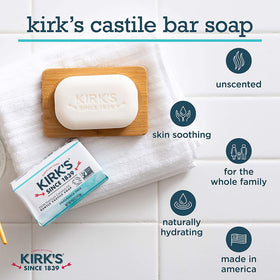 Kirk's Original Coco Castile Soap fragrance-free bar closeup shows pure coconut oil.
