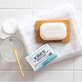 Kirk's Original Coco Castile Soap 4 oz bar ready for everyday use.
