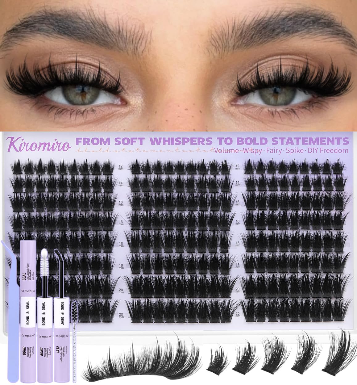 Kiromiro lash clusters with spiky tips for bold, dramatic eyes.