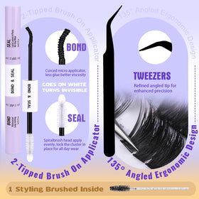 Kiromiro lash clusters spikes 12-20mm includes tweezers and brush for precise DIY lashes.