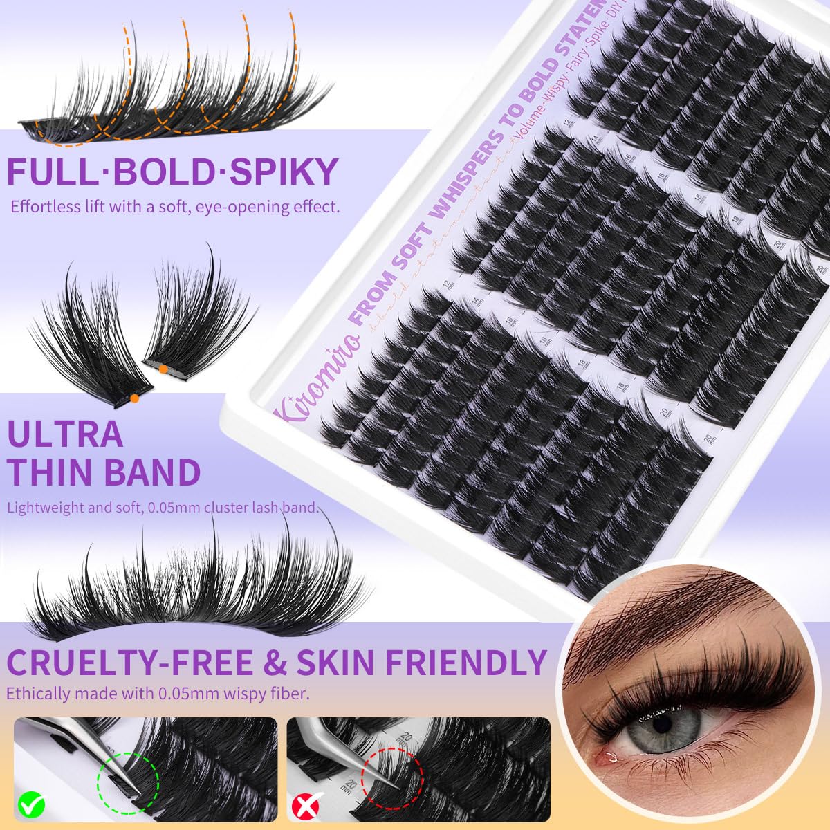 Kiromiro spiky manga style lashes create standout eye drama.