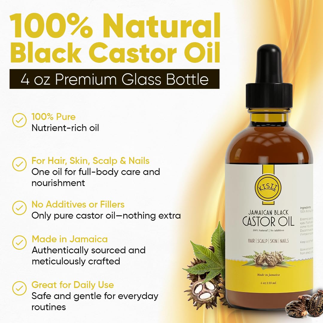 Close-up of Kisii Jamaican Black Castor Oil highlighting pure, unrefined quality