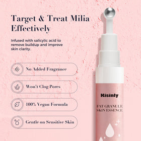 Kisinly Milia Remover serum dropper highlights fast-absorbing formula