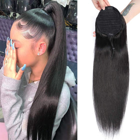 Kislemon straight ponytail 16-inch with drawstring for quick, natural styling.