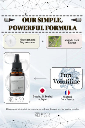 KisoCare Volufiline texture on skin showing fast absorption.