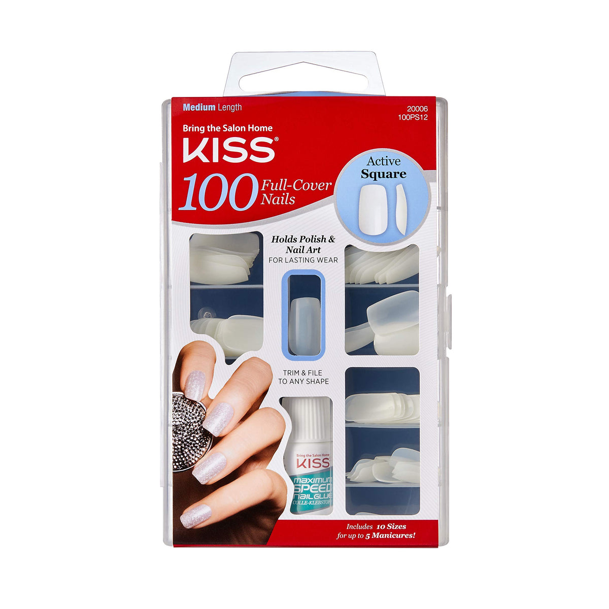 KISS 100 full-cover nails close-up edges showing precision fit.