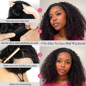 KISS HAIR kinky curly half wig includes built-in combs for security