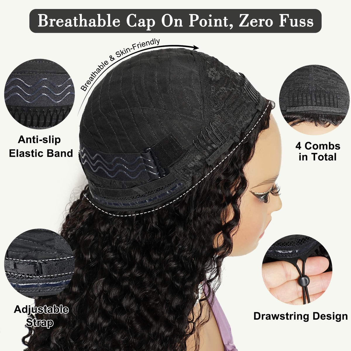 KISS HAIR kinky curly half wig offers glueless wear and comfort