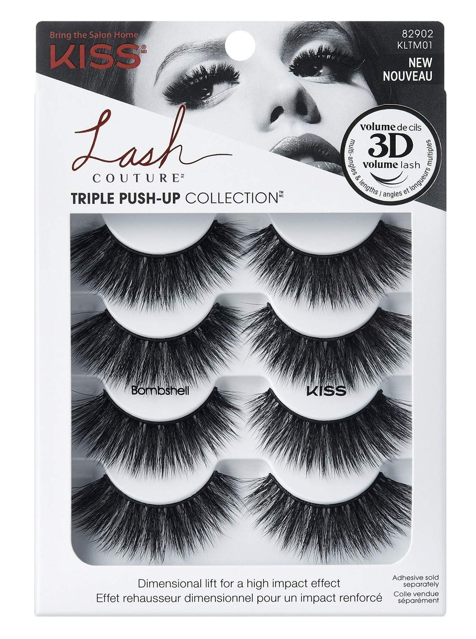 KISS Lash Couture Triple Push-Up Bombshell lashes pack 2 for dramatic lift and curl