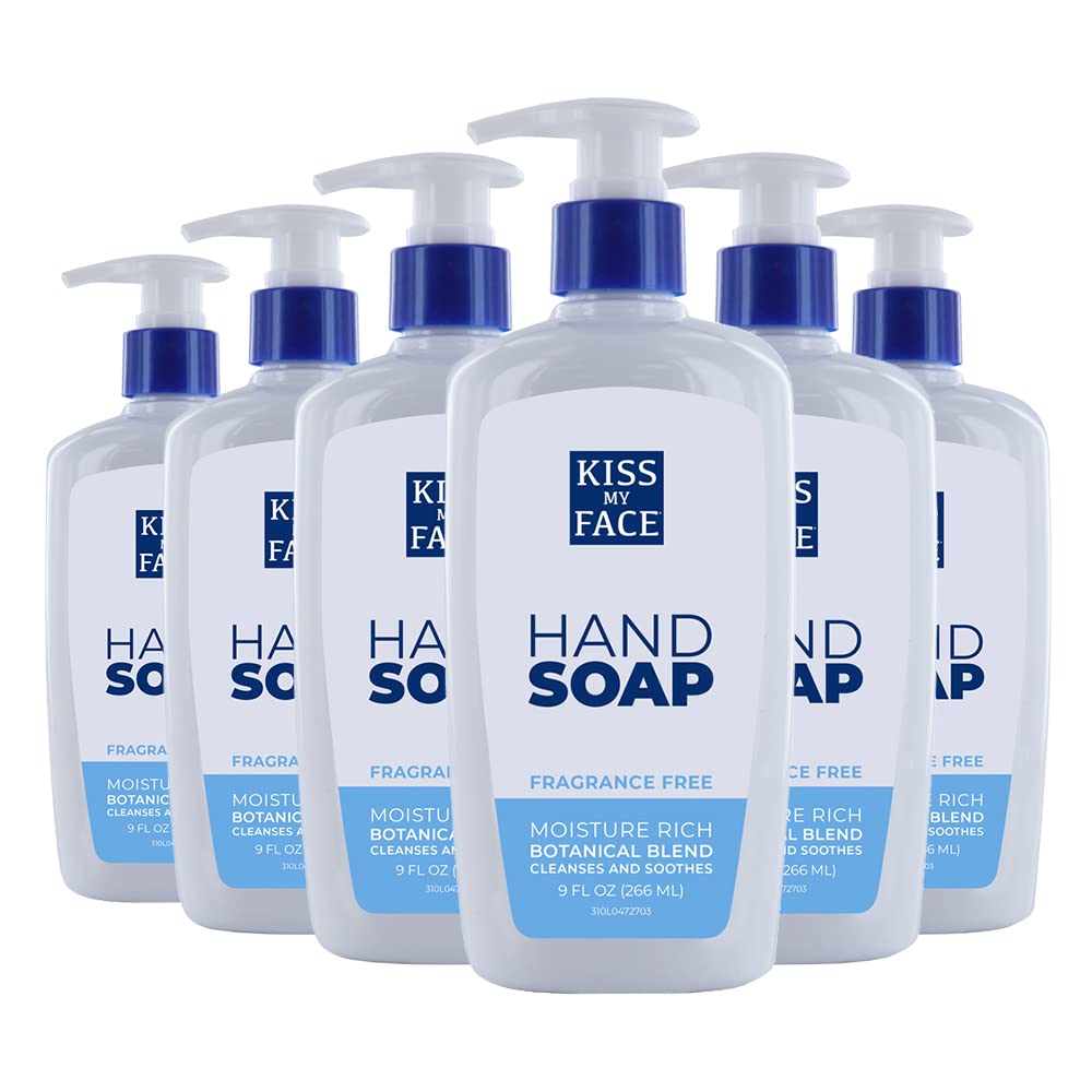Kiss My Face fragrance-free liquid hand soap in pump bottle, ideal for sensitive skin daily use