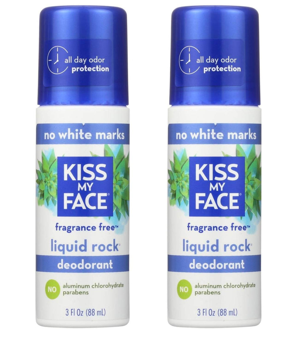 Kiss My Face Liquid Rock Roll-On Deodorant, fragrance-free, for all-day freshness with a gentle touch.