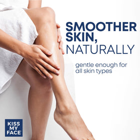 Kiss My Face shave cream with goldenseal and lemongrass for velvety skin.