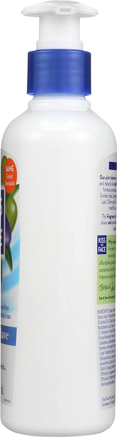 Kiss My Face Moisture Shave fragrance-free smoothing application for daily use.