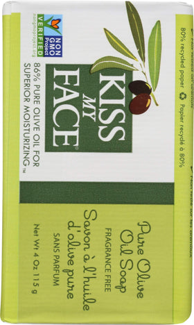 Kiss My Face Pure Olive Oil Bar Soap creamy lather ready for daily hydration.