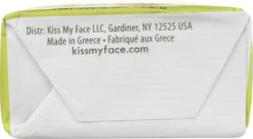 Kiss My Face Pure Olive Oil Bar Soap packaging emphasizing simple ingredients.