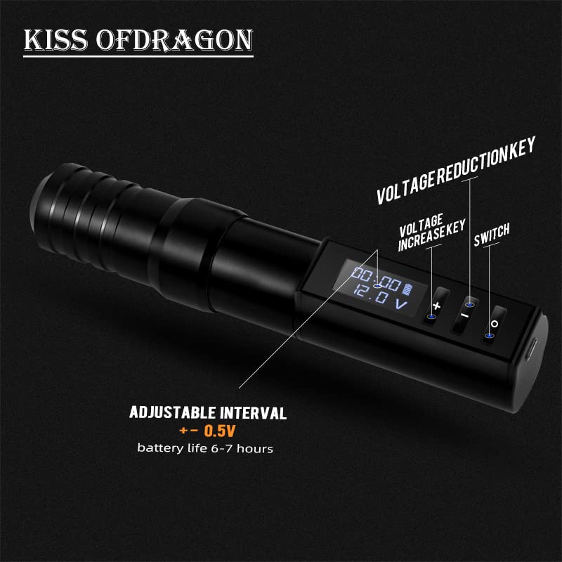 Kiss of Dragon coreless motor tattoo pen detail, low vibration for smoother shading.