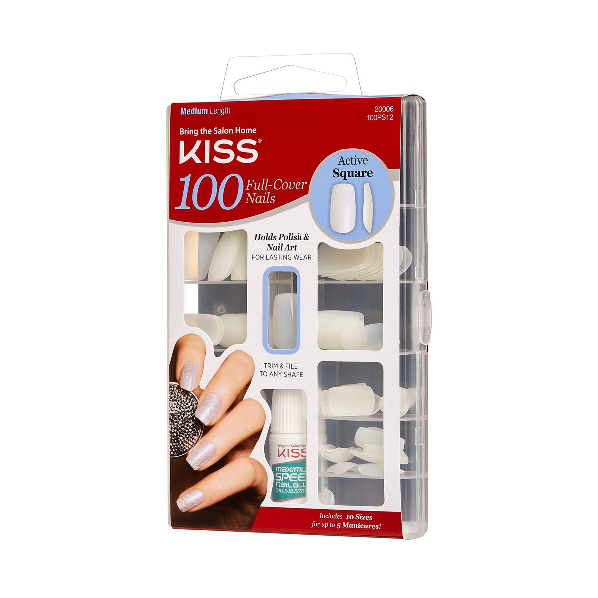 KISS press-on nails active square application shot for easy at-home use.