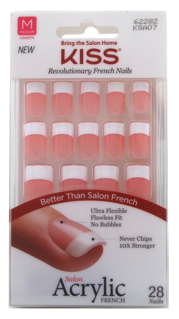 KISS Salon acrylic French nails, pack of 2, durable pink French tip look for daily wear.