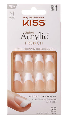KISS Salon Acrylic French with glue included demonstrates quick, secure adhesion.