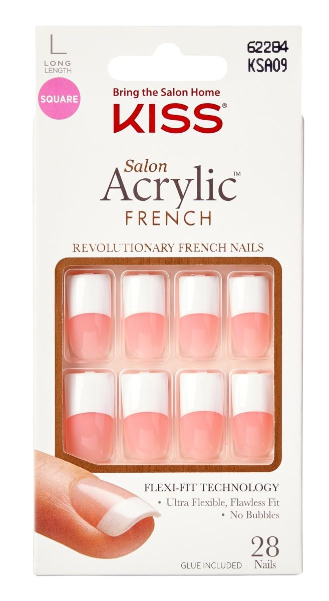 KISS Kiss Salon Acrylic French Kit Team Player Long 2 Pack in box, easy setup and display.
