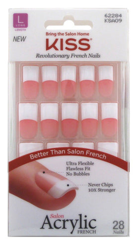 KISS Salon Acrylic French Kit Team Player Long 2 Pack swatches show flawless French tips.