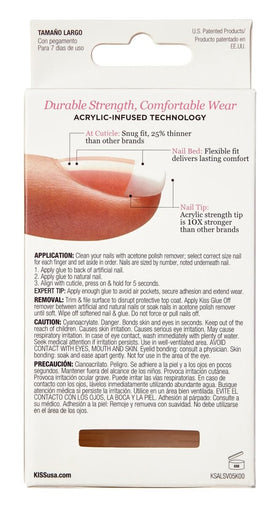 KISS Salon Acrylic French Kit Team Player Long 2 Pack on nails shows premium fit.