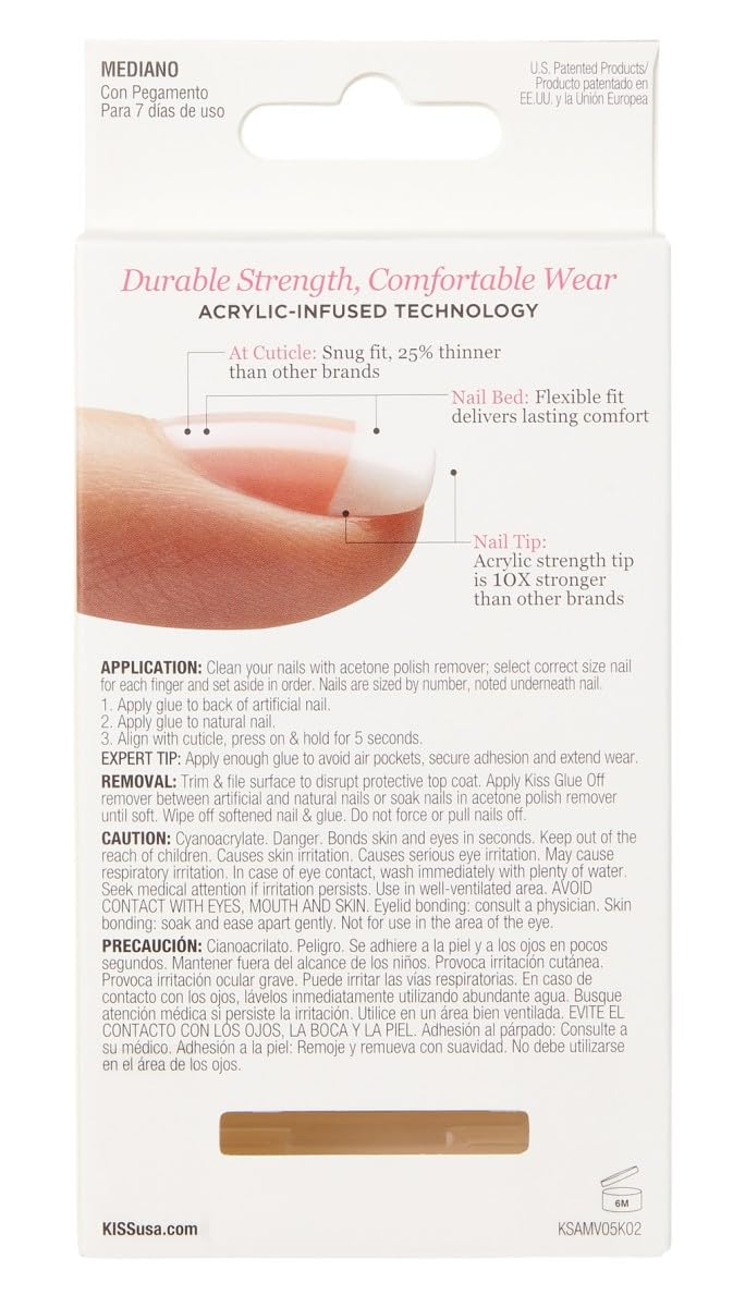 KISS Salon Acrylic French no bubbles close-up highlights smooth surface.