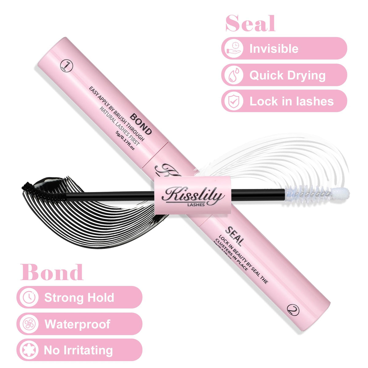 Kisslily lash cluster glue applied with spiral brush for smooth, even adhesion.