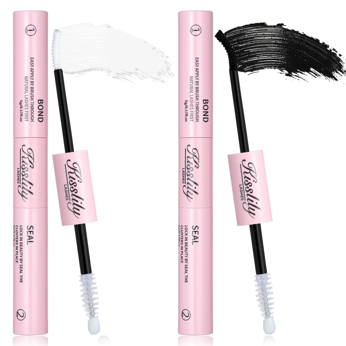 Kisslily lash cluster glue bottle and spiral brush for precise, comfortable application.