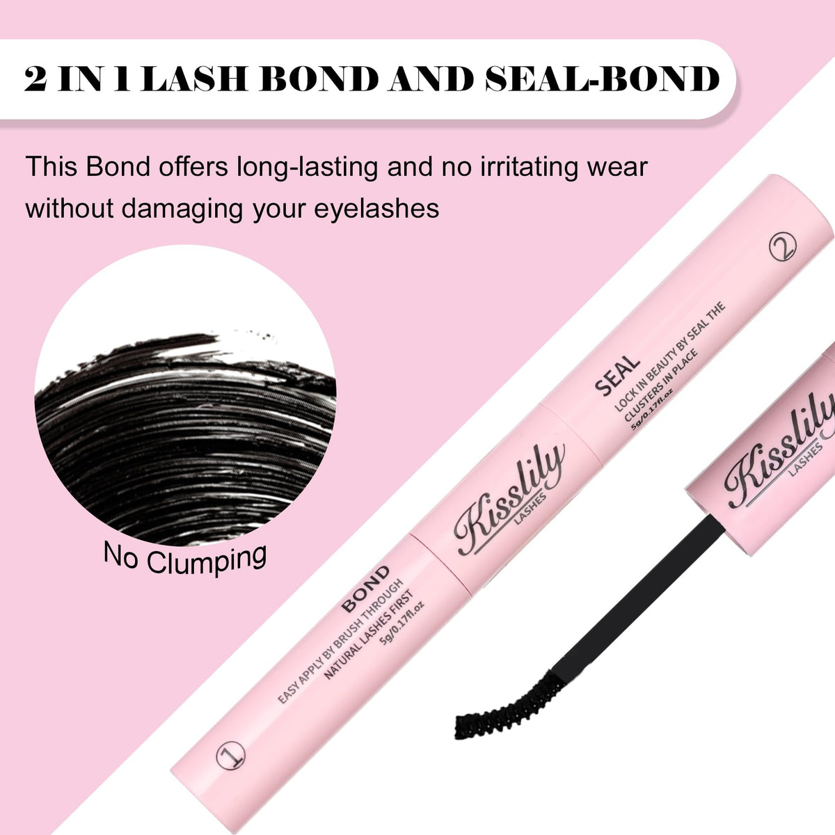 Kisslily lash glue dries clear with waterproof, long-lasting hold.