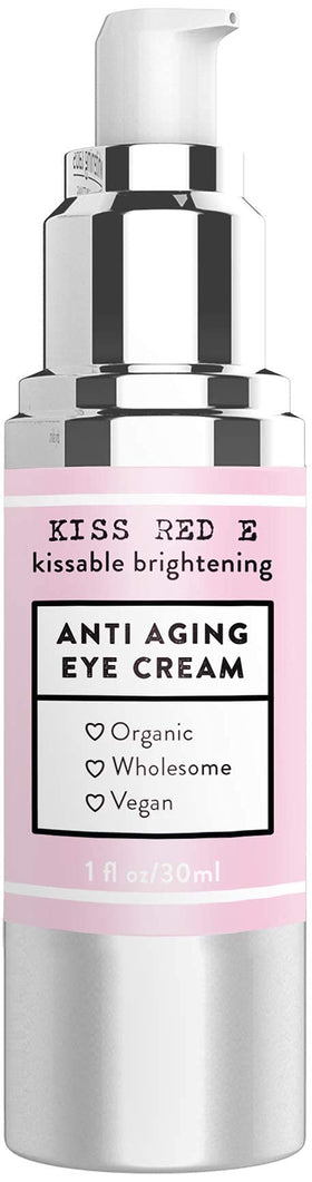 KissRedE eye cream on finger ready for quick morning application.