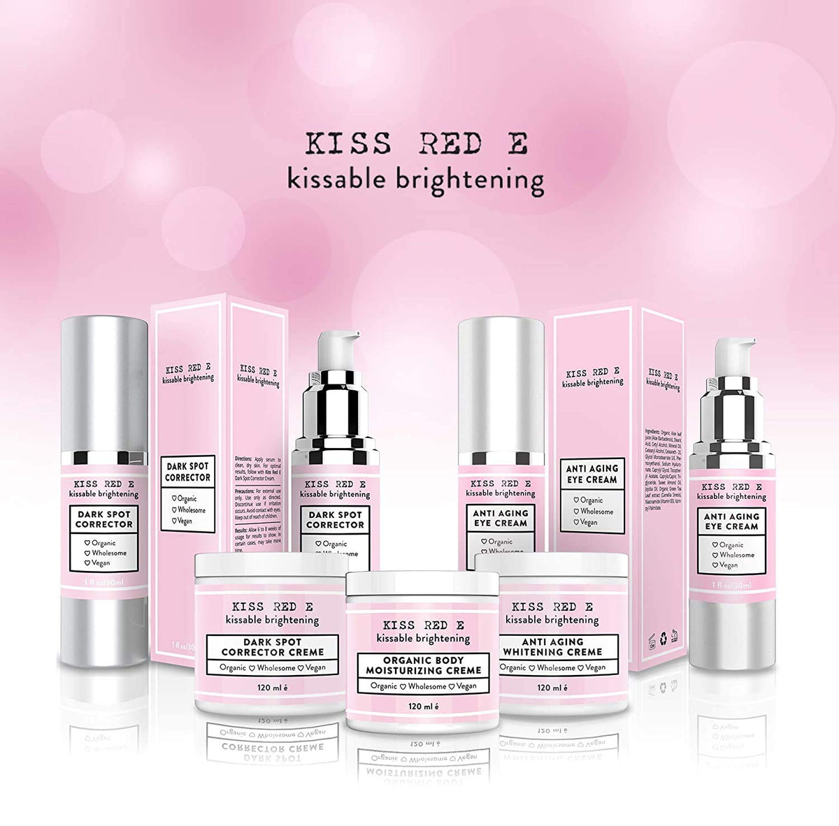 KissRedE silver airless bottle detail highlights premium packaging and protection.