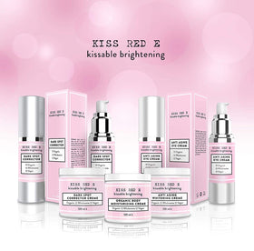 KissRedE silver airless bottle detail highlights premium packaging and protection.
